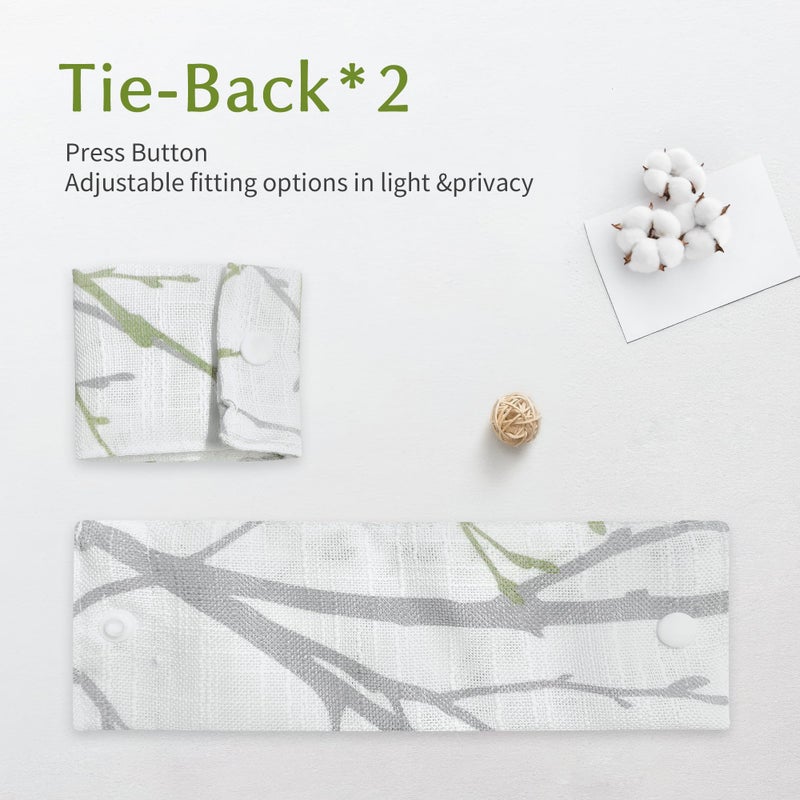 FMFUNCTEX Sidelight Sheer French Door Curtains 72 Inches Long White, Green and Grey Print Branch Semi-Sheer Door Panels for Front Patio Door 24 Inches Wide 2 Panels Set - Image 5